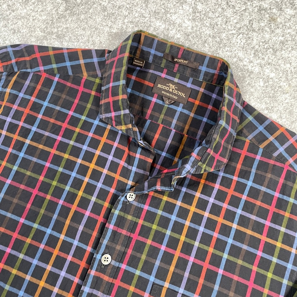 Rodd & Gunn Mens Button Down Shirt Large Black Multi Plaid Sports Fit Cotton